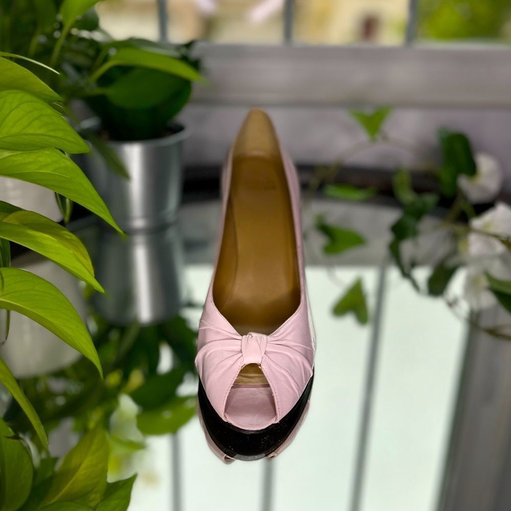 Stuart Weitzman Pink Soft Leather Pumps Heels With Bow Wooden Sole Size: - Picture 6 of 15